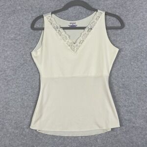 Spanx Lace Trim Shaping Tank Top Ivory Womens M Slimming Layering Minimalist